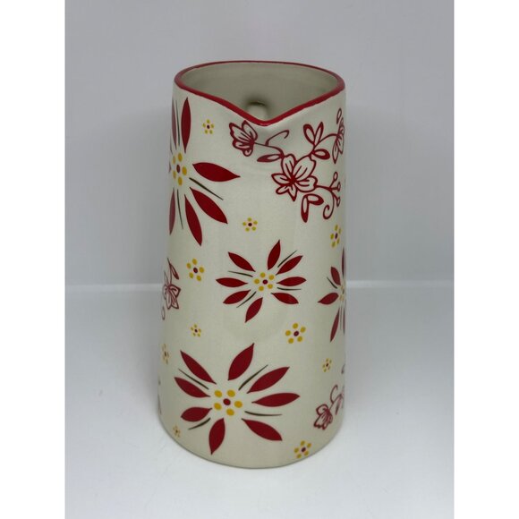 Temp-tations 1.5QT Pitcher Old World Poinsettia Holiday Stoneware 8.5"x8" Retro - Picture 4 of 8
